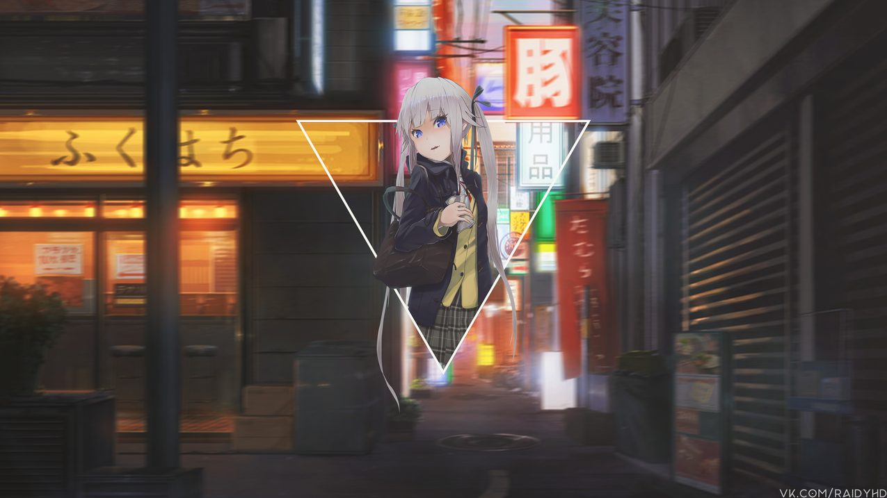 blueeyes,长毛,animegirls,动漫,子母画面,城市