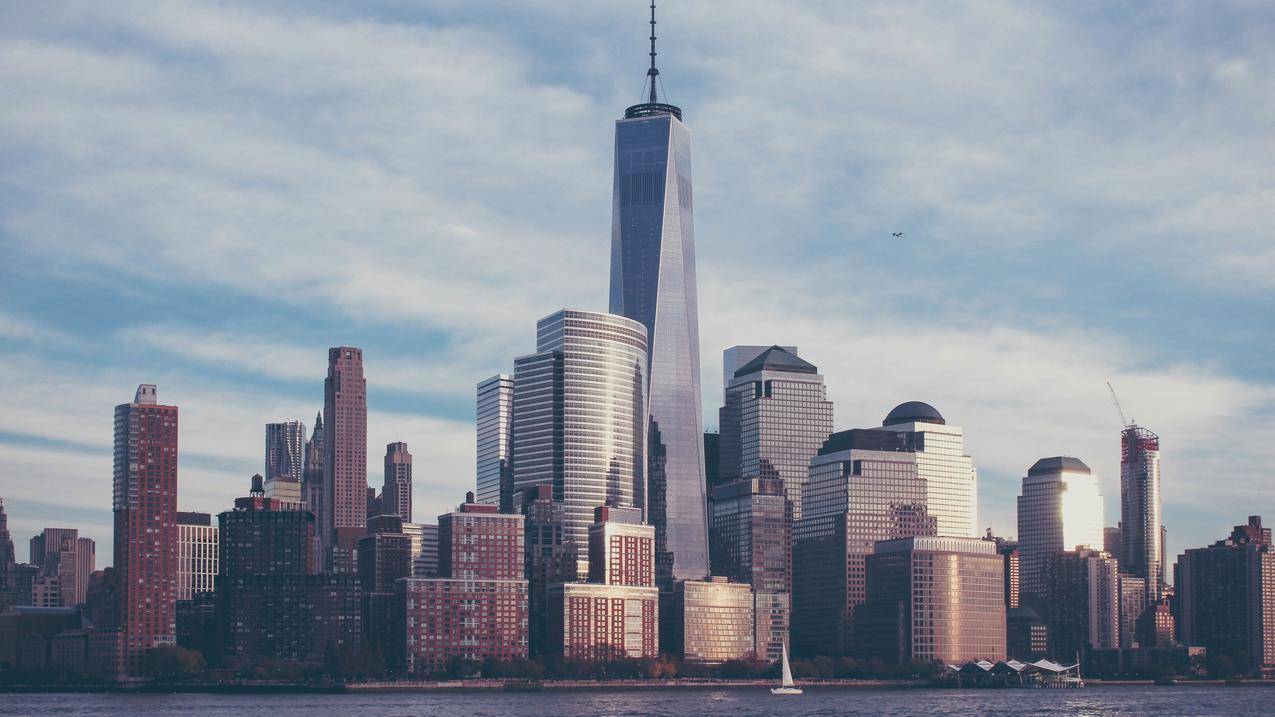 建筑,建筑,城市,城市景观,摩天楼,美国,世界贸易中心,曼哈顿,云海,游艇,反射