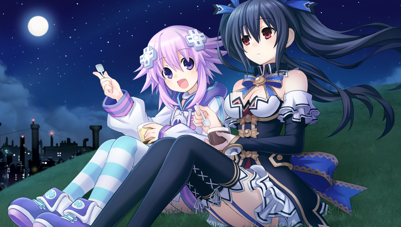 深色,长毛,紫色,短毛,坐,动漫,动物,广寒宫,夜晚,HyperdimensionNeptunia,努瓦尔河,超尺寸