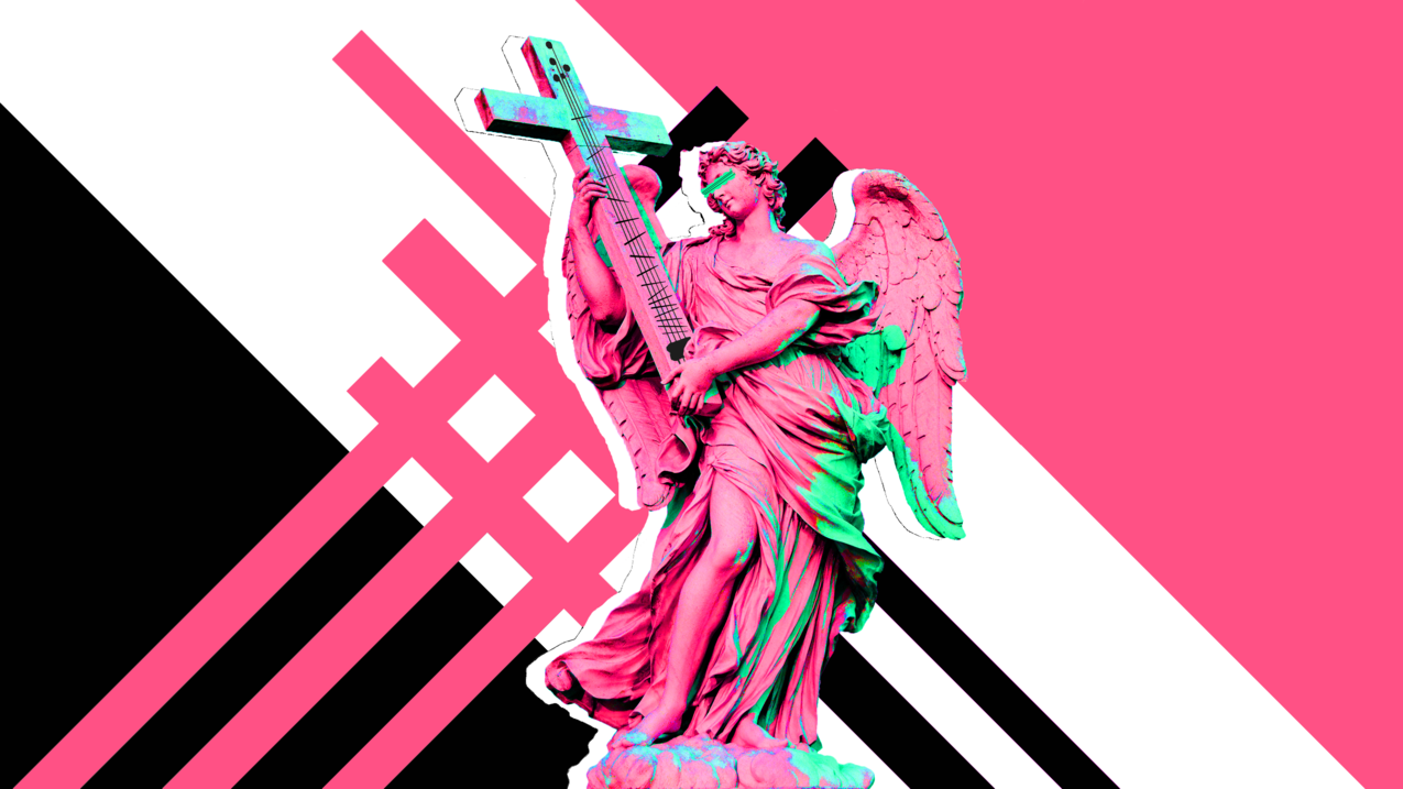 天使,吉他,音乐乐器,粉红,数字艺术,雕像