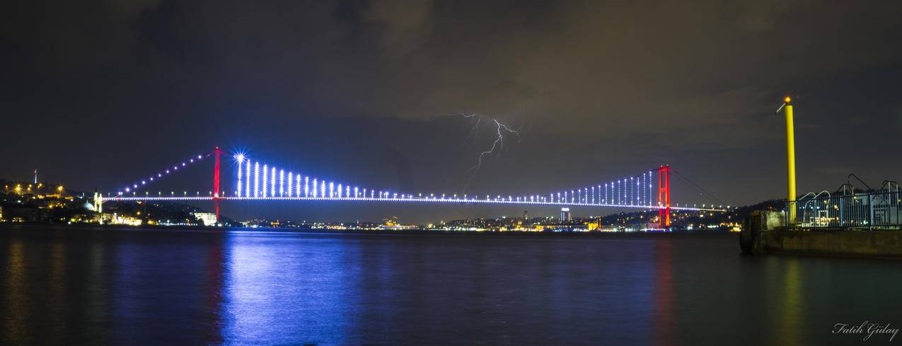 伊斯坦布尔,Bosphorus,夜晚,长时间曝光,城市,城市灯光,闪电,桥梁