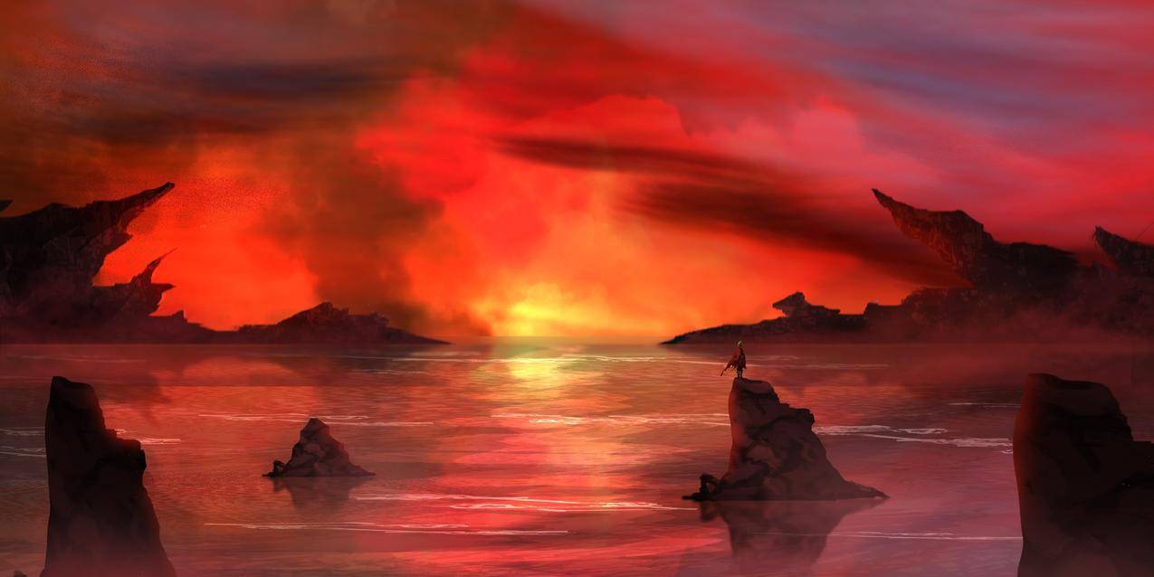 红色,火焰,烟雾,水,河流