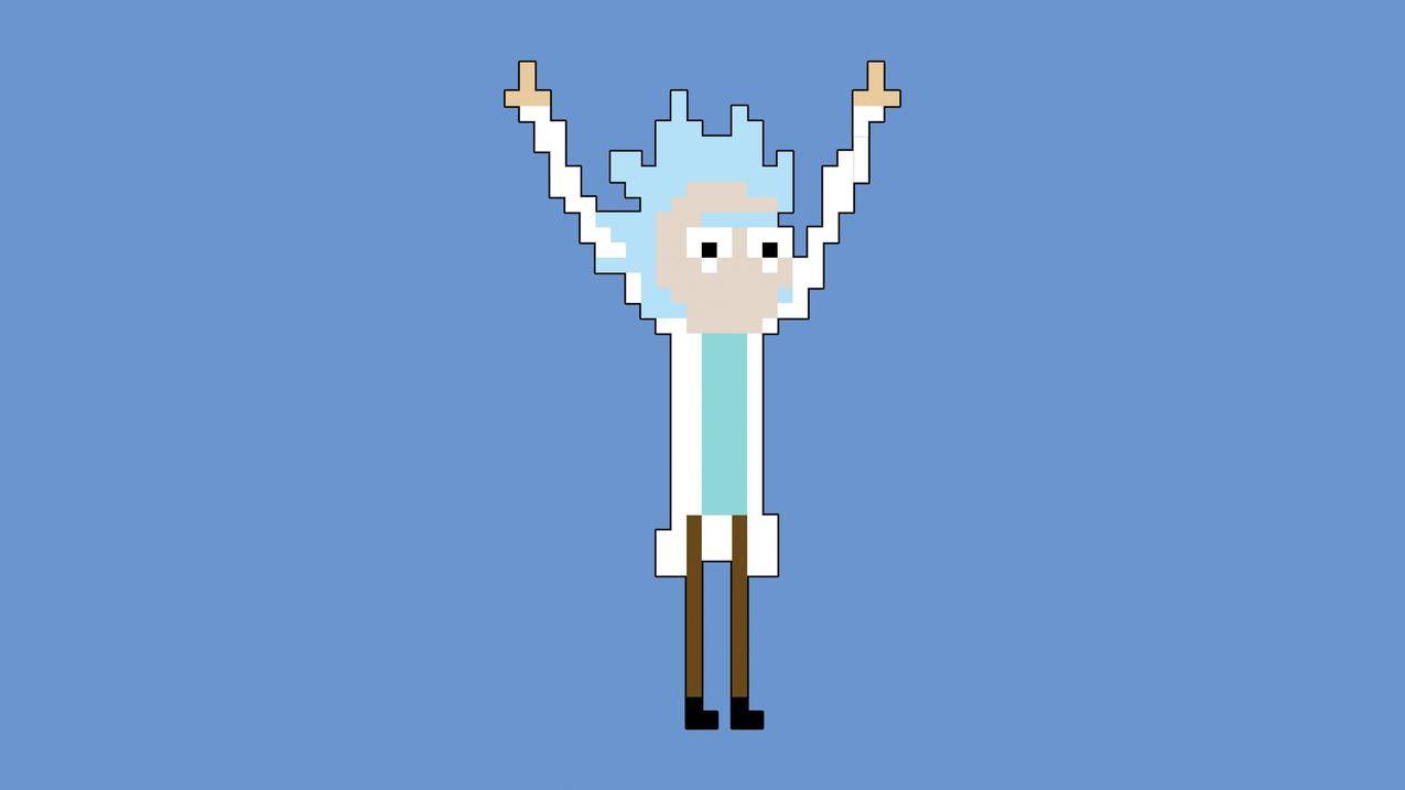 里克桑切斯,像素,极简主义,RickandMorty,蓝色背景,艺术品