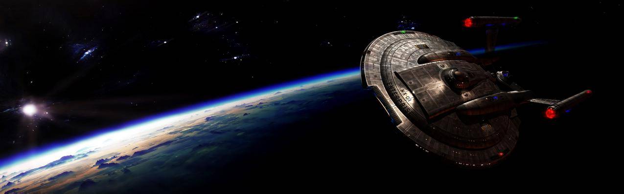 星际旅行,USSEnterprise,宇宙飞船,太空,多重显示,双监视器