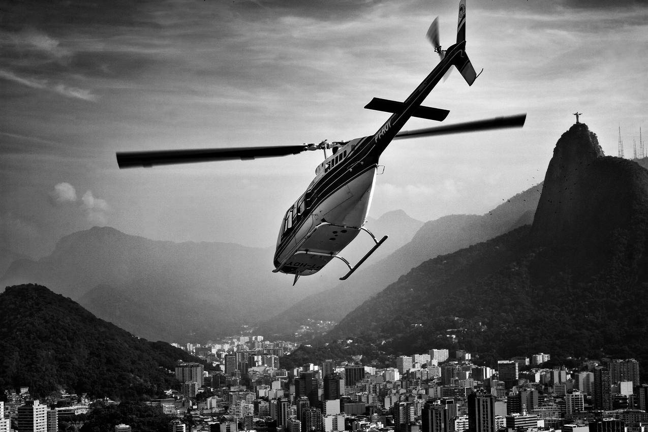 巴西,城市,单色,直升机