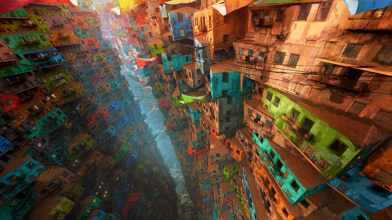 digitalart,城市,房子,贫民窟,fantasyart