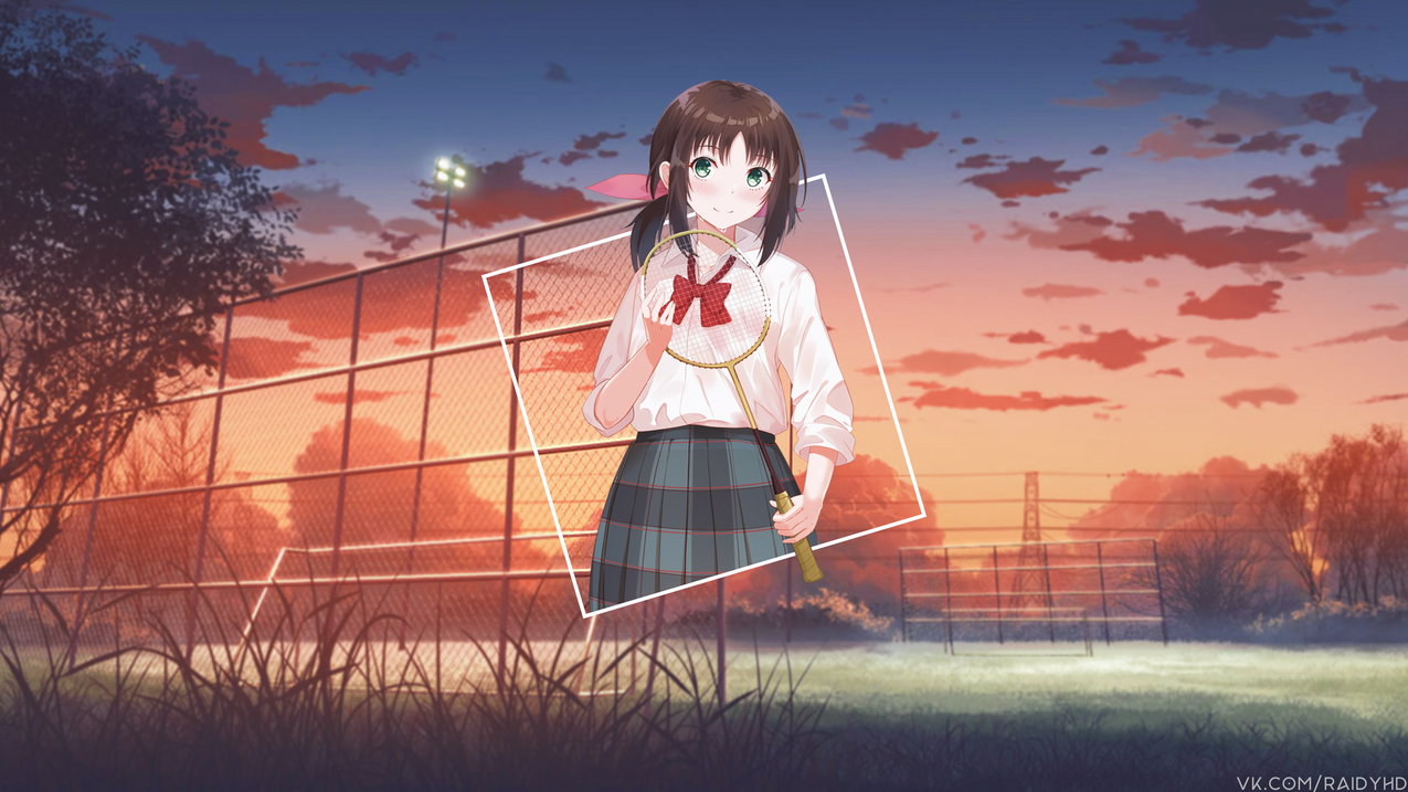 greeneyes,黑发,animegirls,动漫,子母画面,HanesakiAyano,HANEBADO,badmintonracket
