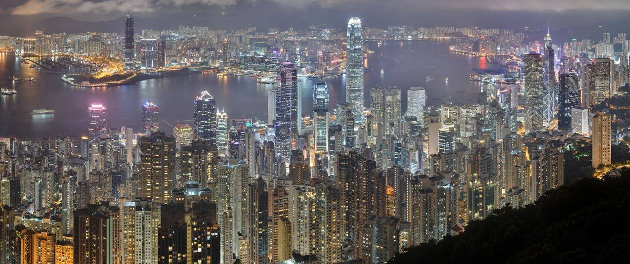 城市,河流,夜景,海景,香港