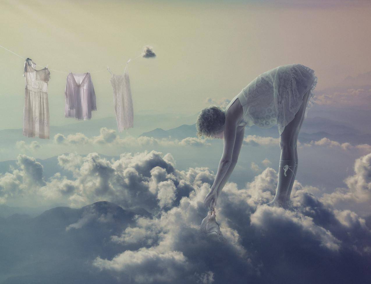 女人,奔腾,模特,幻想女孩,云朵,天空