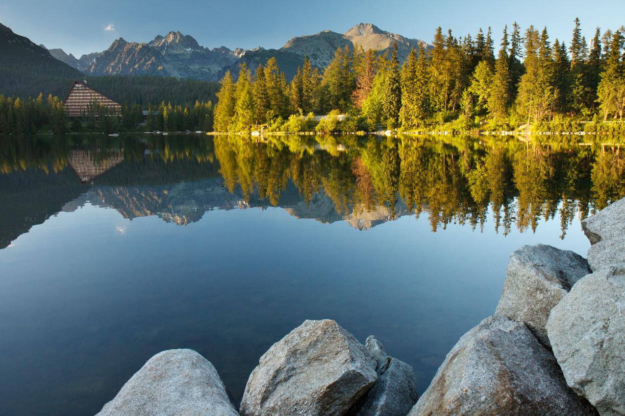 自然,景观,树木,森林,斯洛伐克,TatraMountains,石头,湖泊,酒店,岩石,反射
