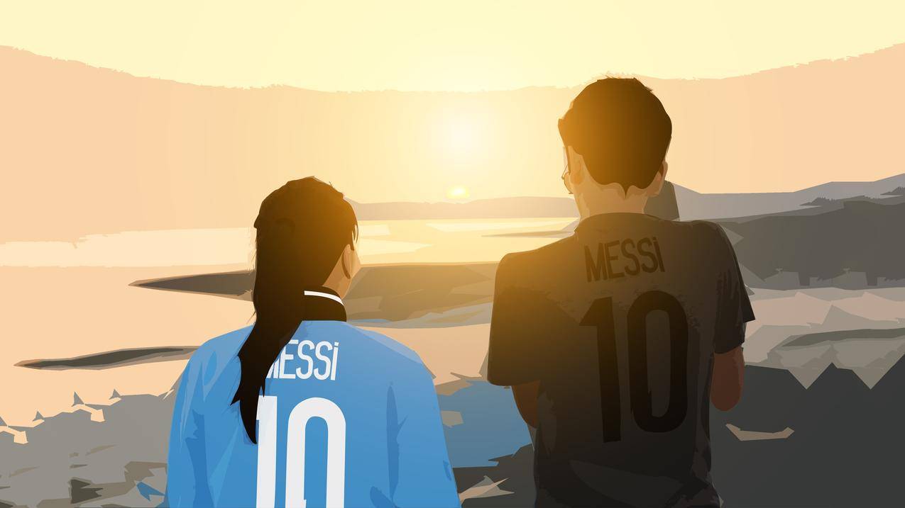人,LeoMessi,日落,数字艺术,海滩,风景