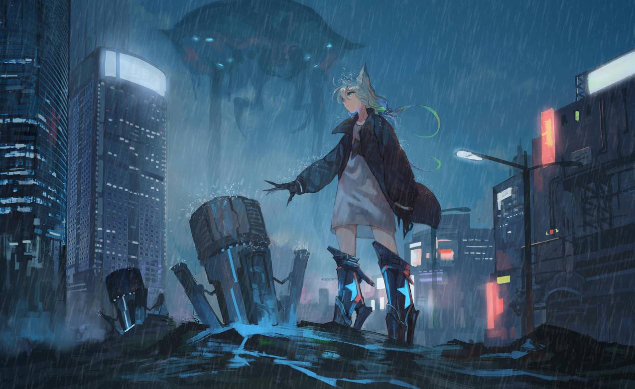 animegirls,动漫,动漫：游戏玩家,黑暗,城市景观,雨