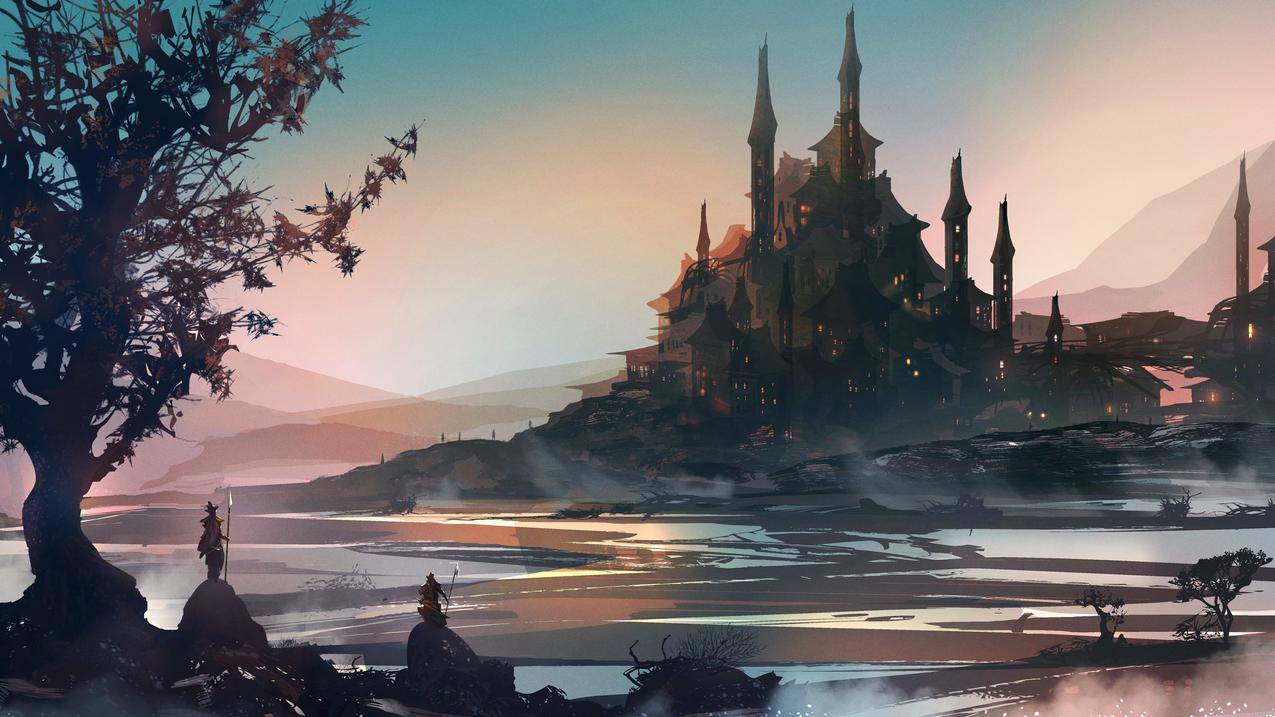 战士,骑士,digitalart,城堡,风景,fantasyart