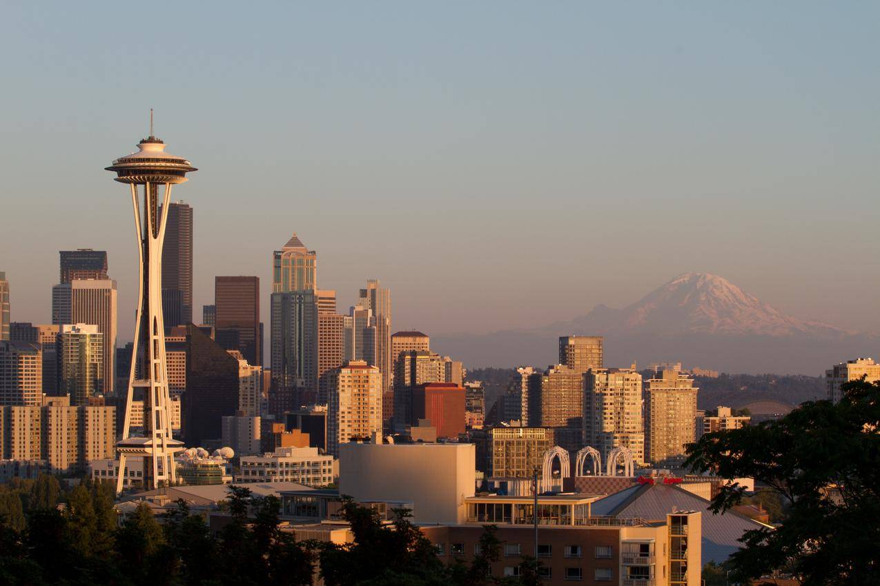 西雅图,城市风光,MountRainier,SpaceNeedle,日落