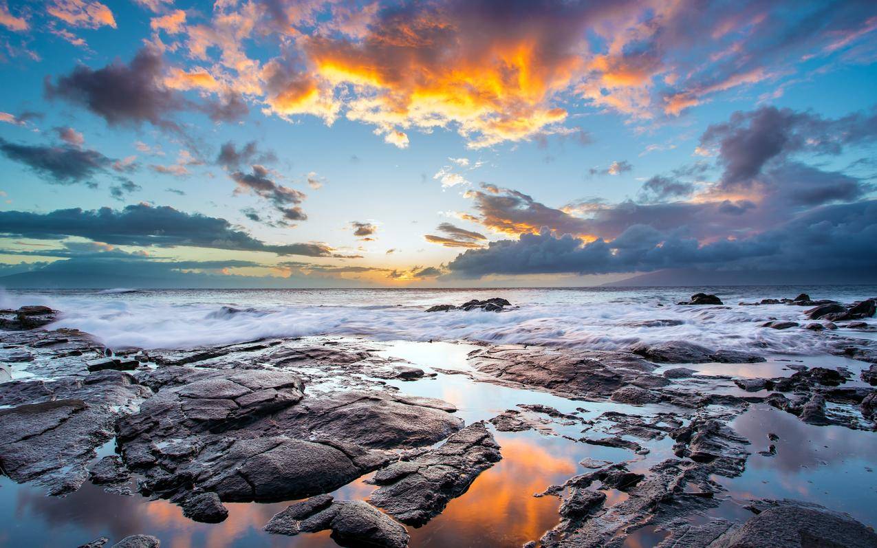云,海岸,夏威夷,岩石,反射,自然,景观,HDR,海洋