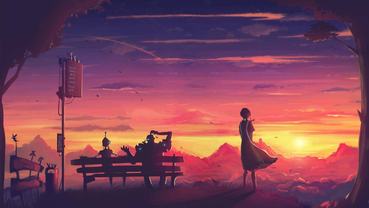 digitalart,机器人,景观,山,未来,日落,科幻