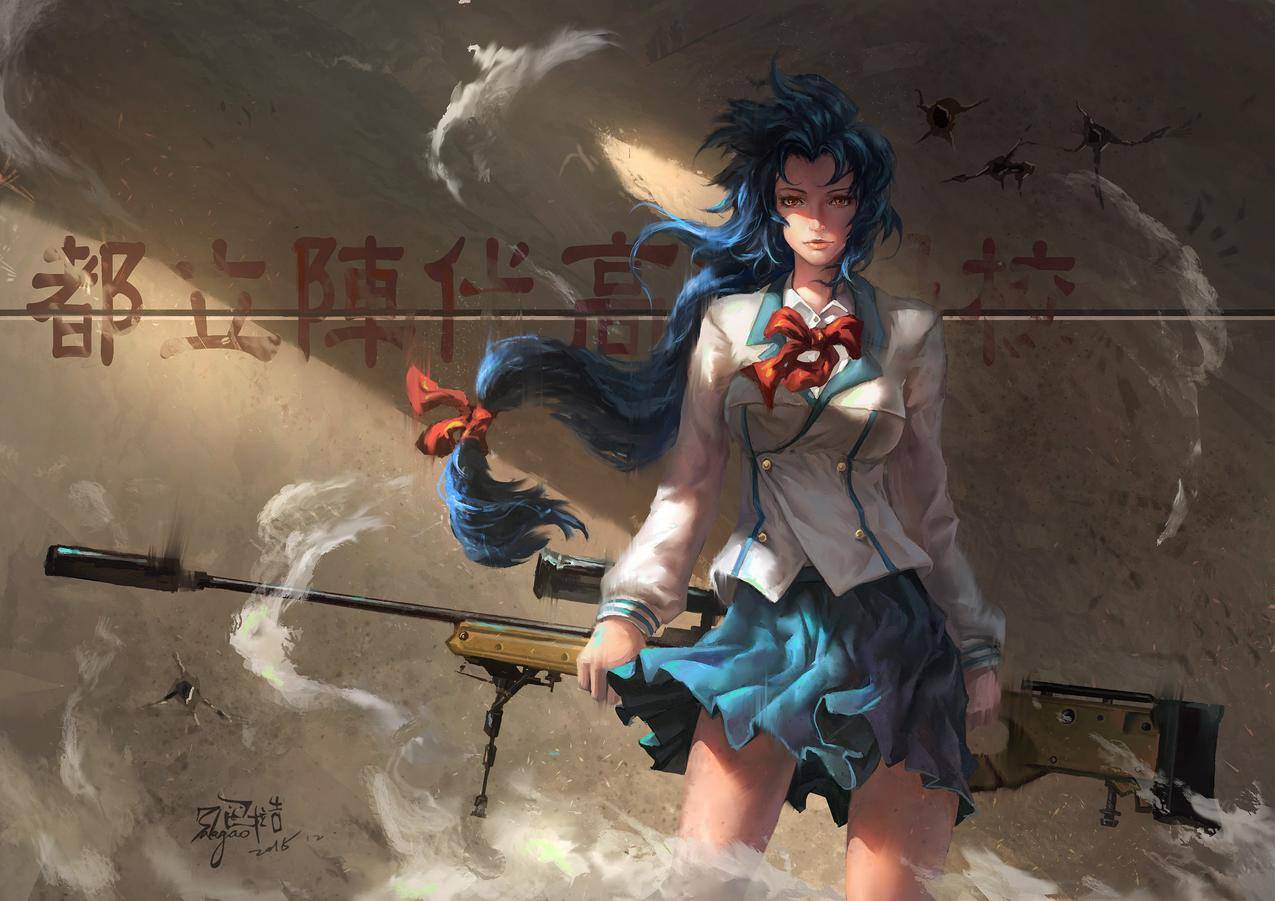 长毛,蓝发,动漫,动漫,枪,武器,FullMetalPanic
