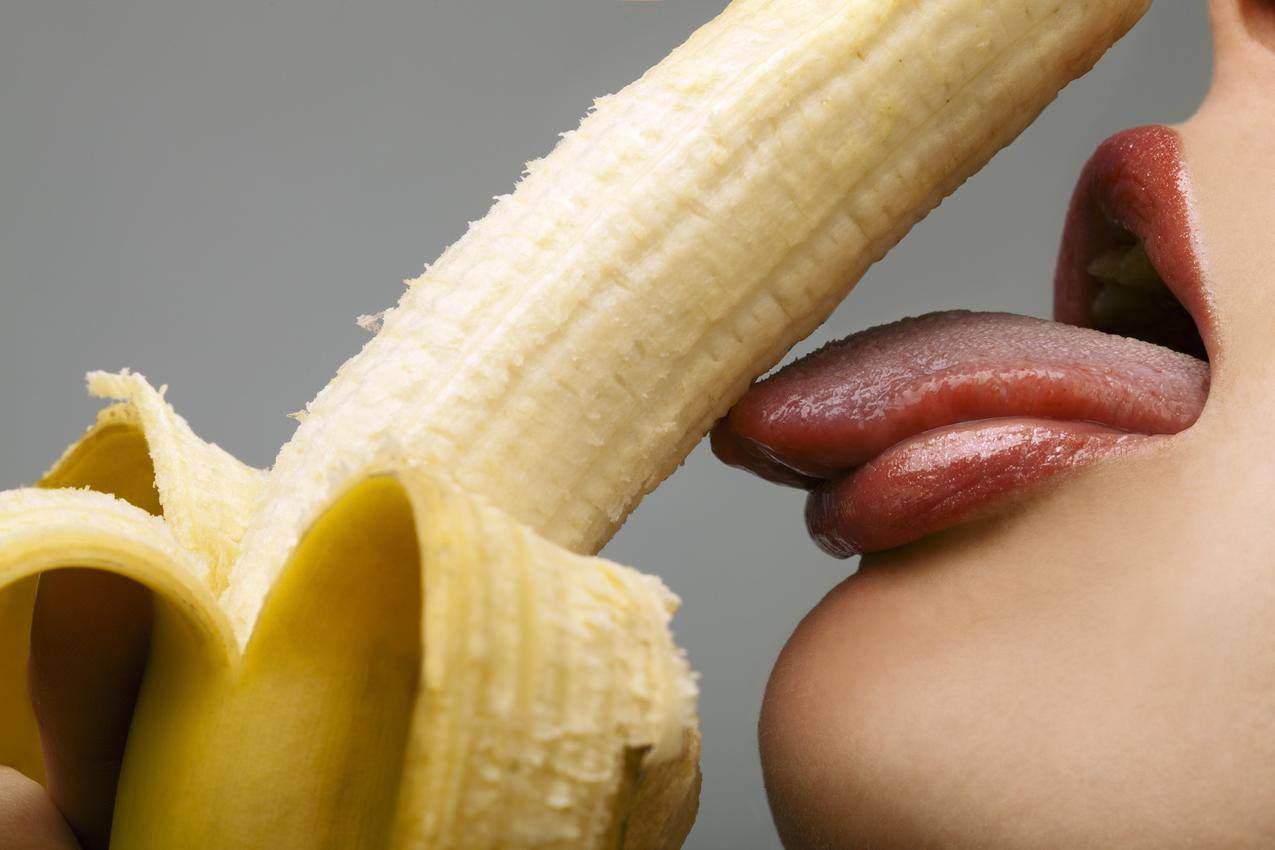 舔舐,舌头,嘴唇,女人,阴茎象征,水果,香蕉