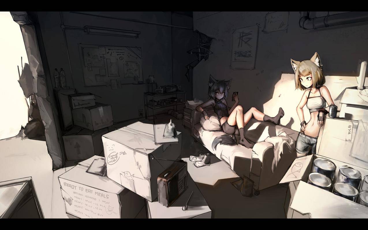 原创人物,猫咪,内克米米,动漫,房间,盒子,动漫,沙发