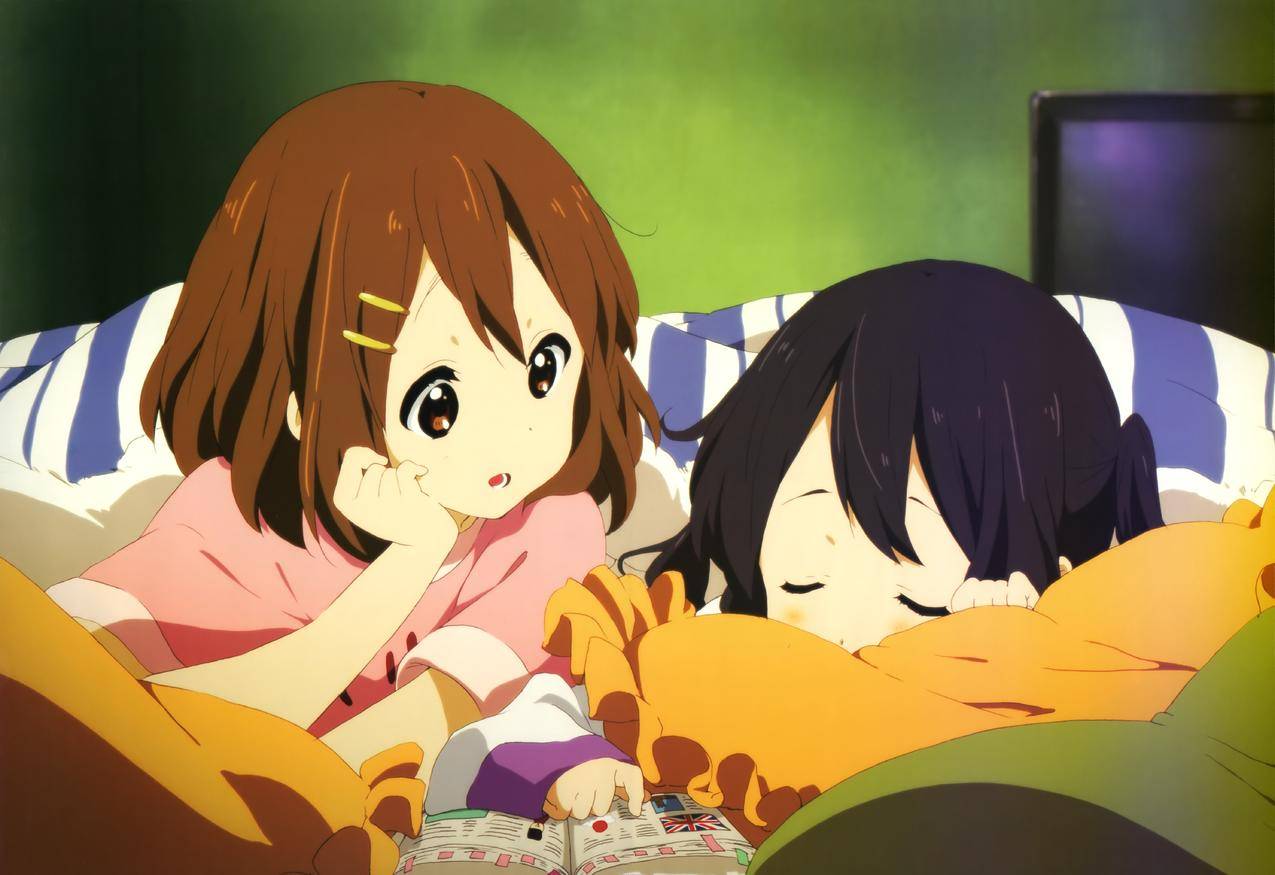在床上,黑发女郎,闭嘴,K,NakanoAzusa,HirasawaYui,黑发,睡觉,棕色