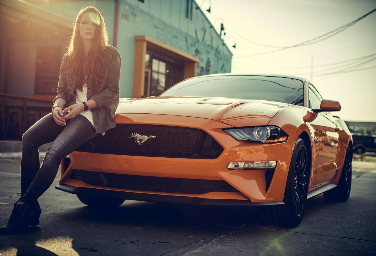 女人,汽车,红头发,FordMustang,汽车,汽车,夹克,牛仔裤