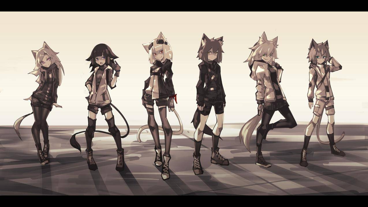 短毛猫,长毛,动画,动物,动物,靴子,手套,短裤,裙子,尾巴