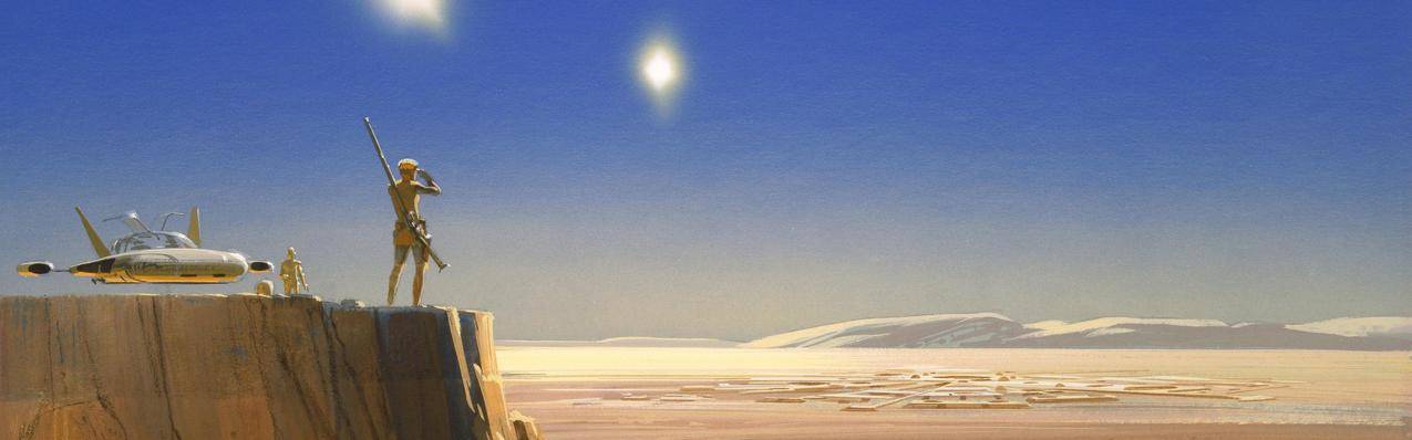 RalphMcQuarrie,塔图因,沙漠,艺术品,双重监视器,多重显示,概念图,星球大战