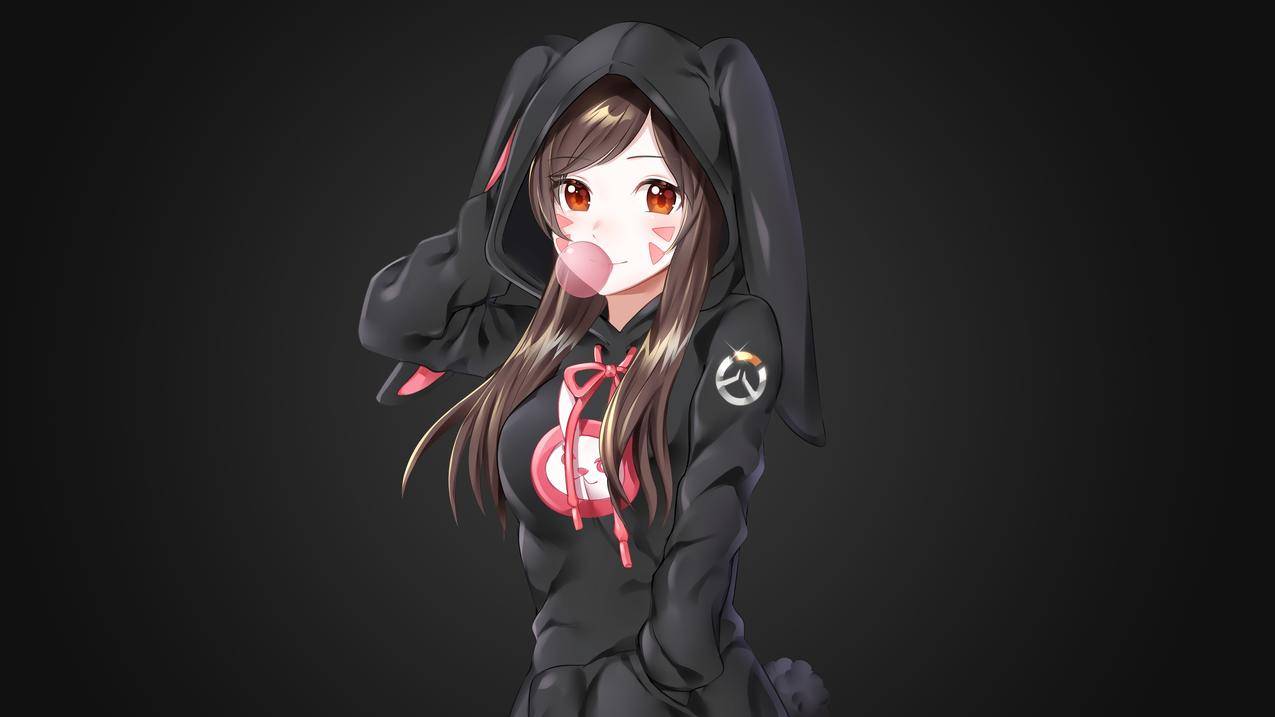 黑发,长毛,ReDyes,动漫,动漫,DVa,手表,动物模型,泡泡糖,兔子年,尾巴