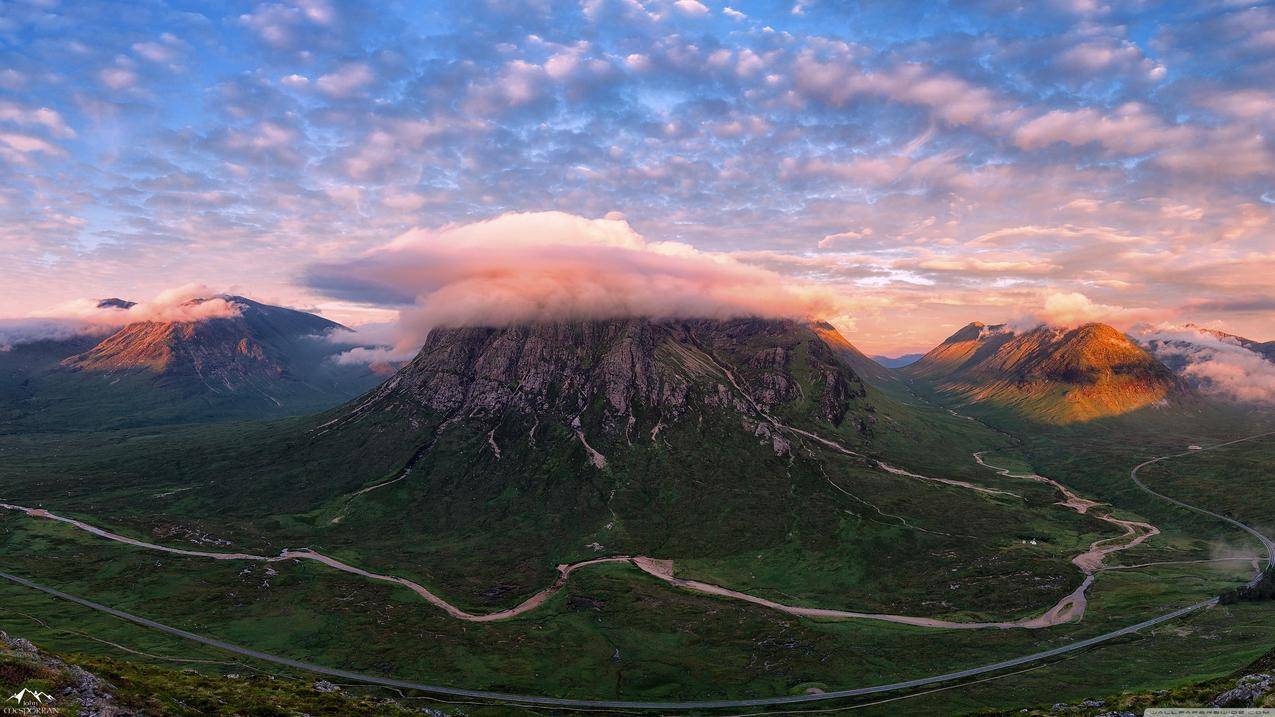 自然,森林,河流,山路,云彩,风景,天空,ScottishHighlands