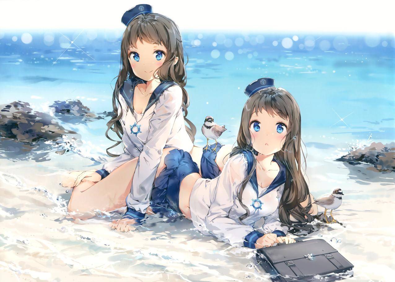 原创人物,动漫,动漫,水手制服,水,海