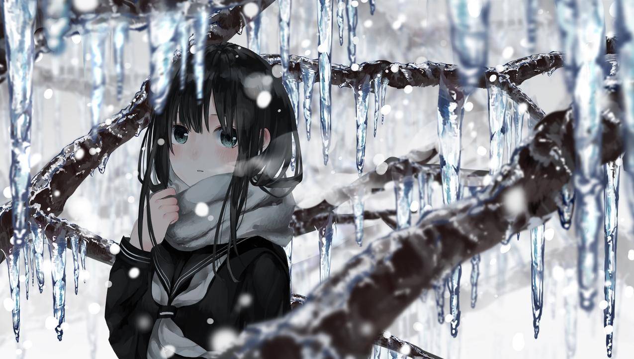 冰,雪,冬天,围巾,动漫,动漫