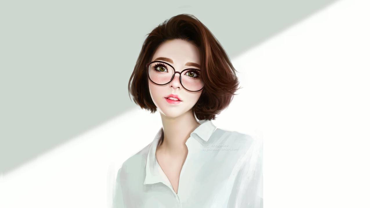 妇女,Ayyasap,红发,greeneyes,lookingatviewer,digitalart,animegirls,动漫,simplebackground,眼镜