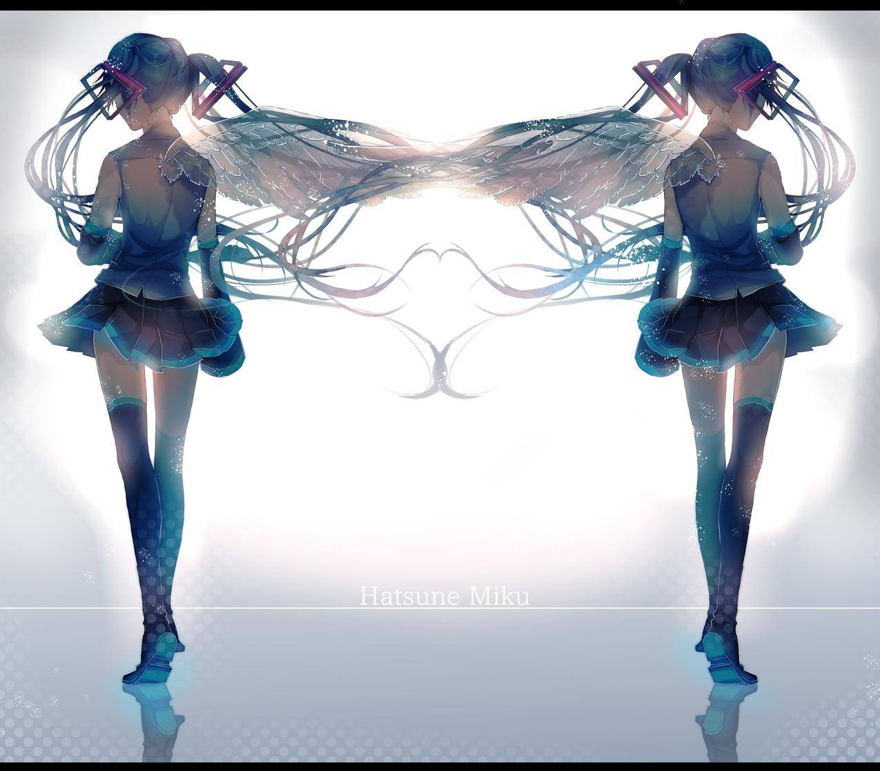 长毛,蓝发,动漫,动漫,HatsuneMiku,翅膀,长袜,裙子,大腿高