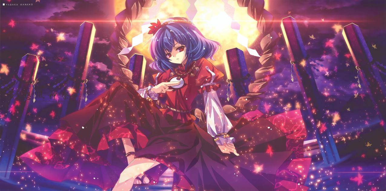 bluehair,redeyes,东方,yasakakanako