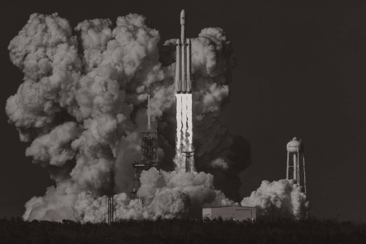 EnOnMask,发射,单色,艺术品,火箭,SpaceX,FalCon重型