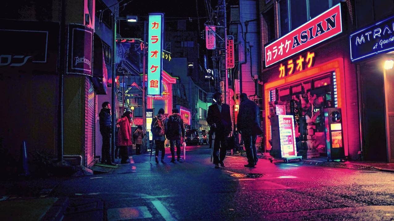 晚上,日本,城市,街道,霓虹灯,城市,neonlights,黑暗