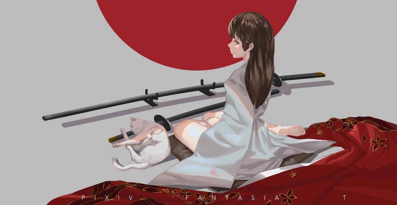 原创人物,武士刀,动物,Japaneseclothes,猫