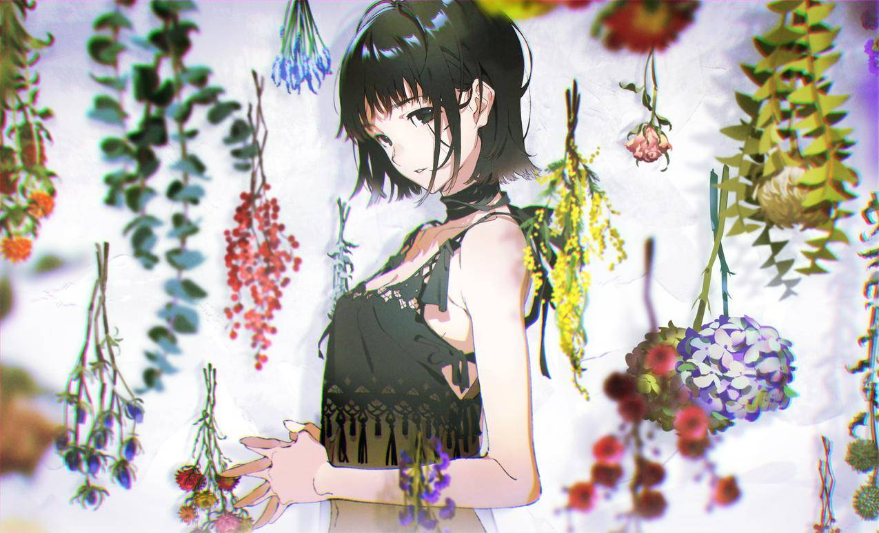 夜莺,短毛猴,黑蝴蝶,花弓,花,黑发