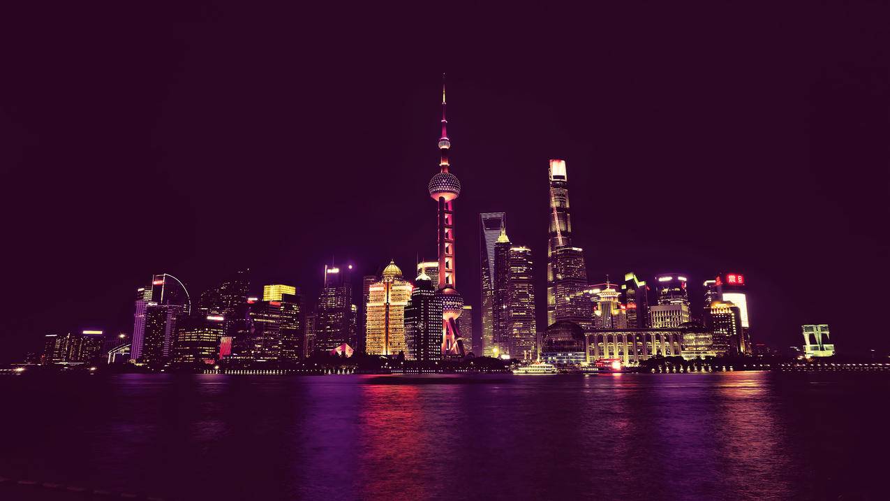 城市风光,夜景,风景,霓虹灯,城市,灯光,中国,水,上海