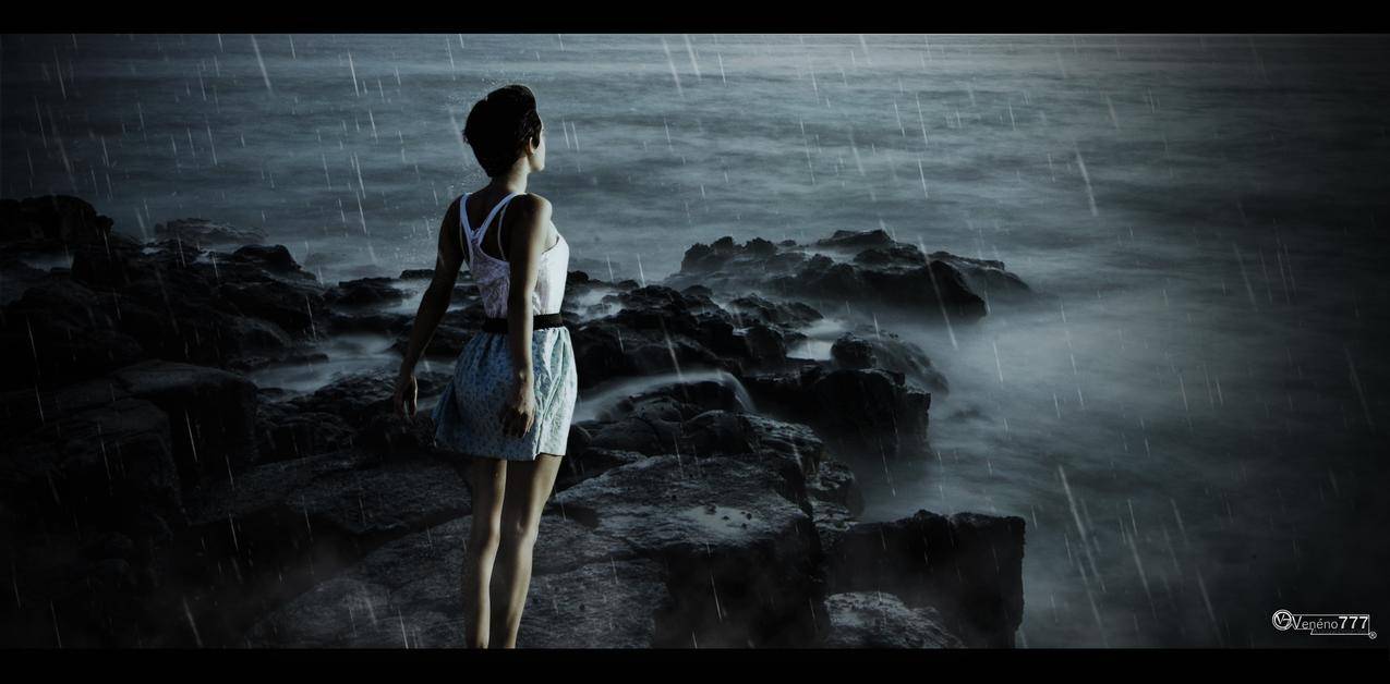 女人,海,雨,灰色,光,情感,摇滚,PS图象处理软件,自然,死亡