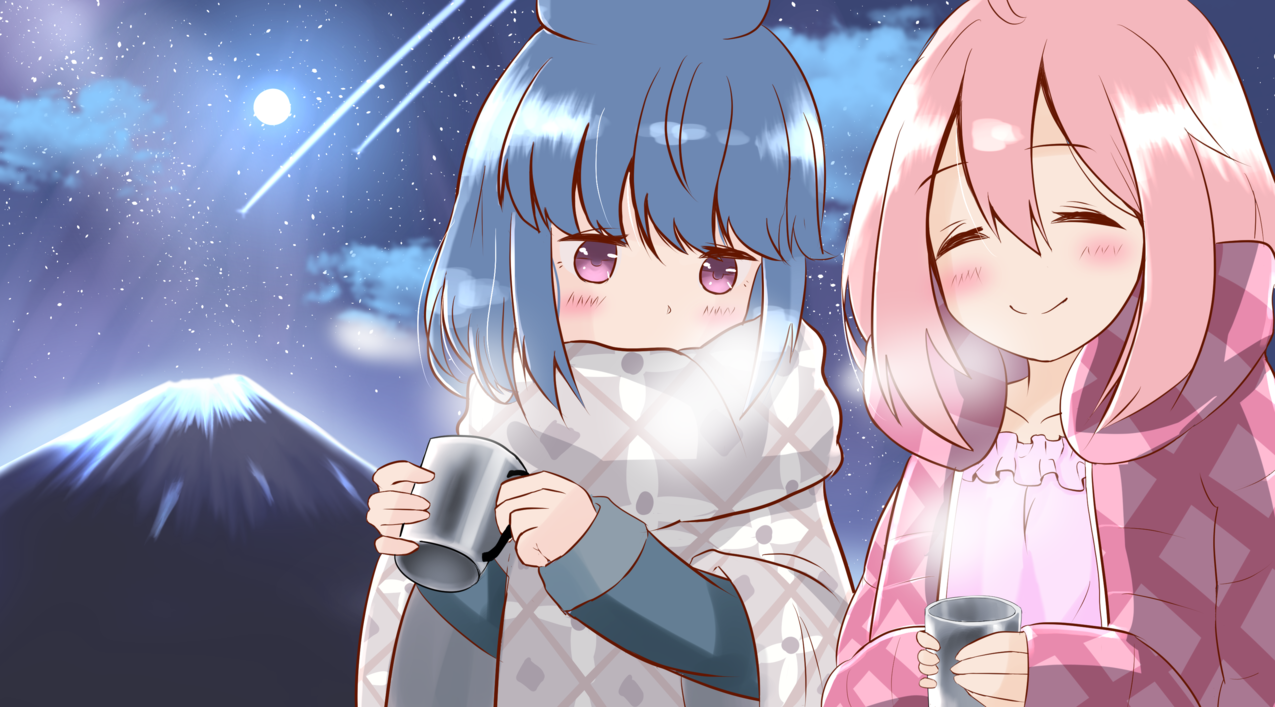 YuruCamp,丽水,NadeshikoKagamihara,天空,夜晚,广寒宫,动漫,动画