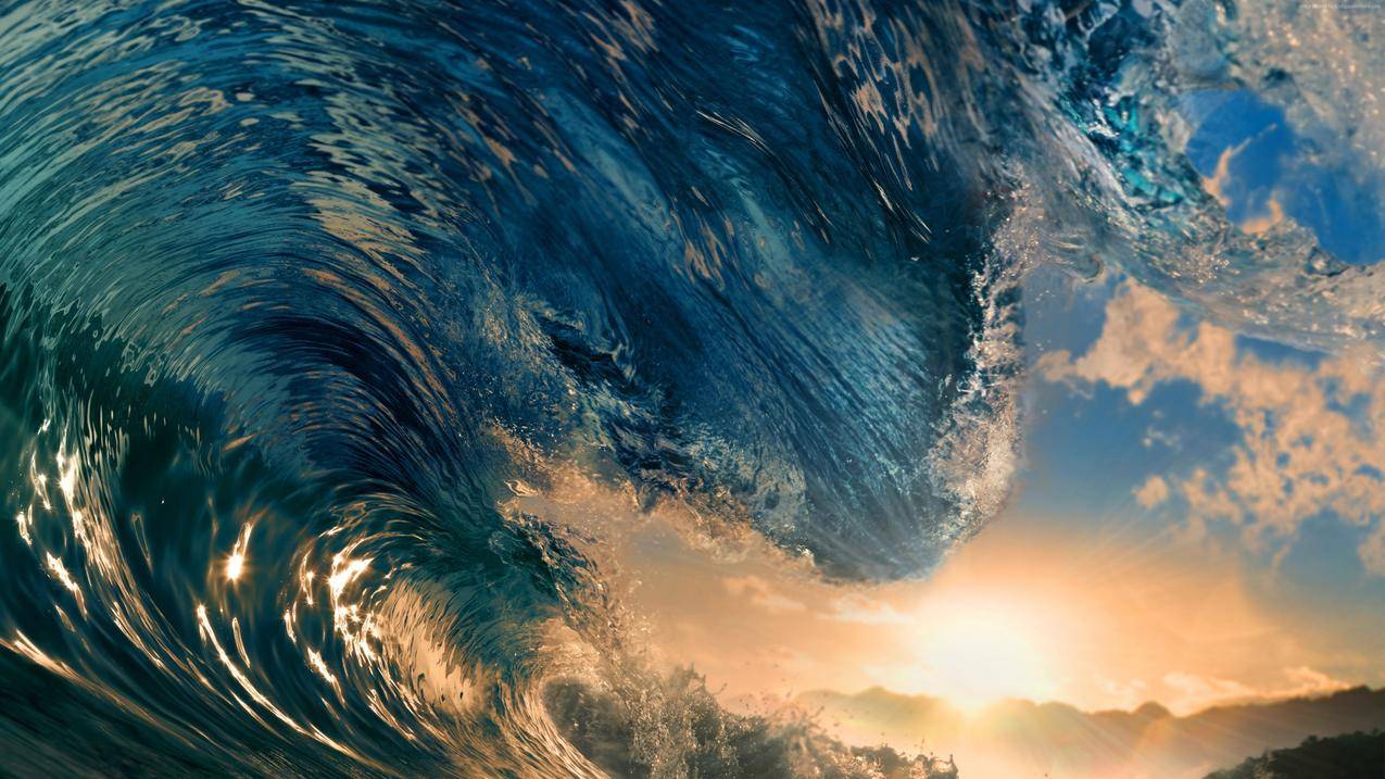 水,浪,自然,蓝色,海洋,日落,阳光