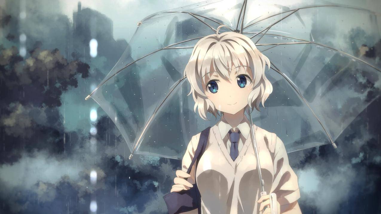 原创人物,YuukiTatsuya,蓝眼睛,雨,伞,动漫