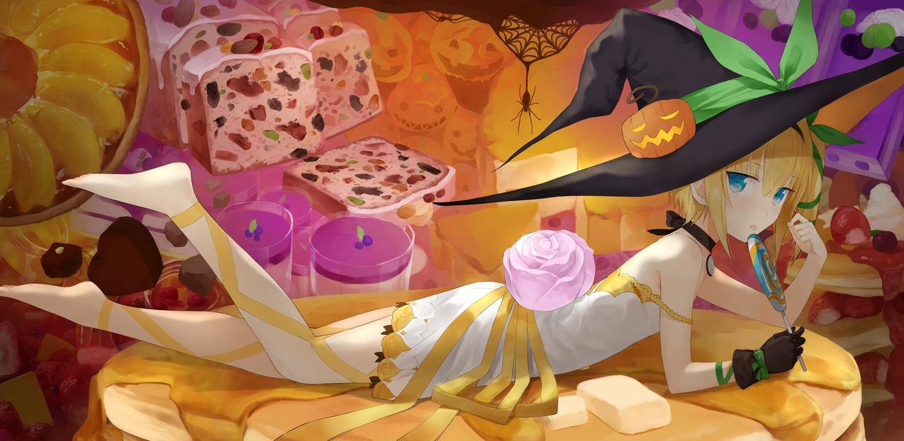 腿,脚,短毛,金发碧眼,蓝眼睛,动漫,动物形象,TalesofZestiria,埃德娜,服饰,巫婆帽,糖果