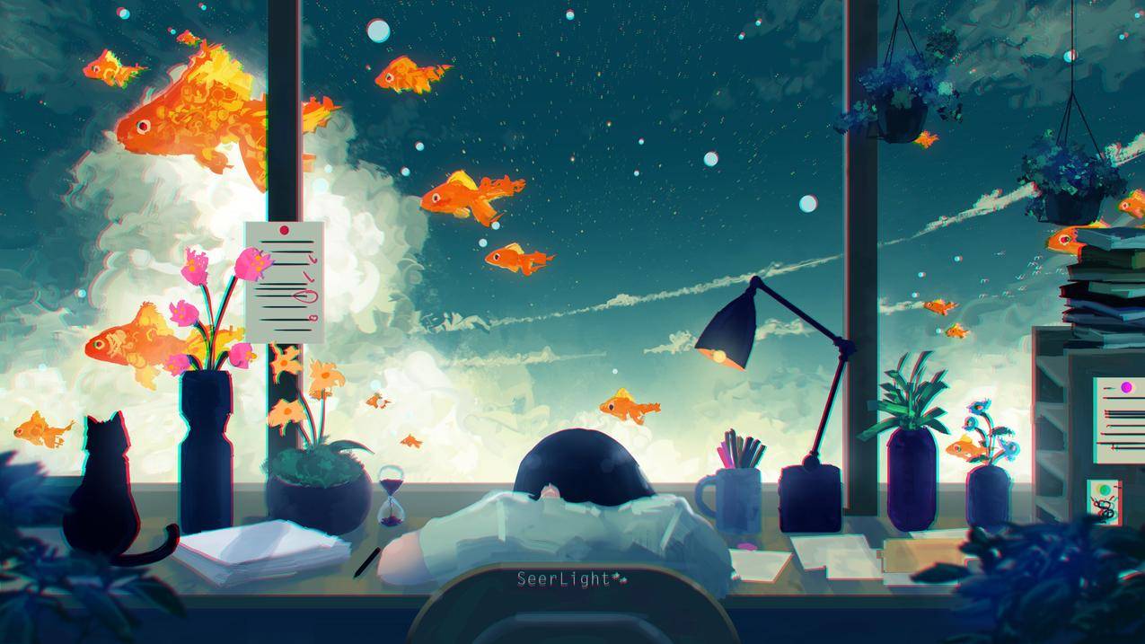 SeerLight,animegirls,digitalart,猫,鱼,fantasyart,同人画,补色