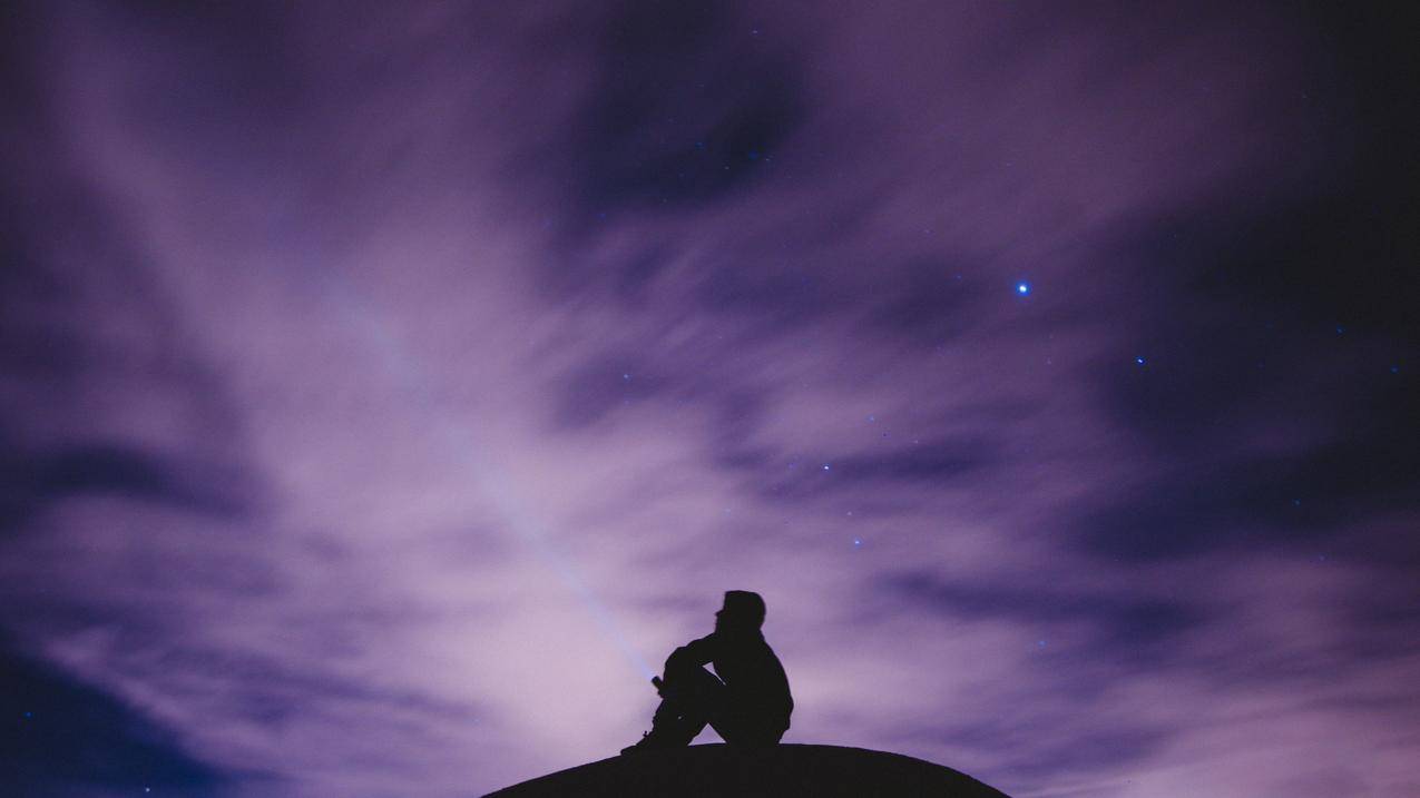 摄影,紫色,紫色,剪影,长时间曝光,夜晚,星星,云彩