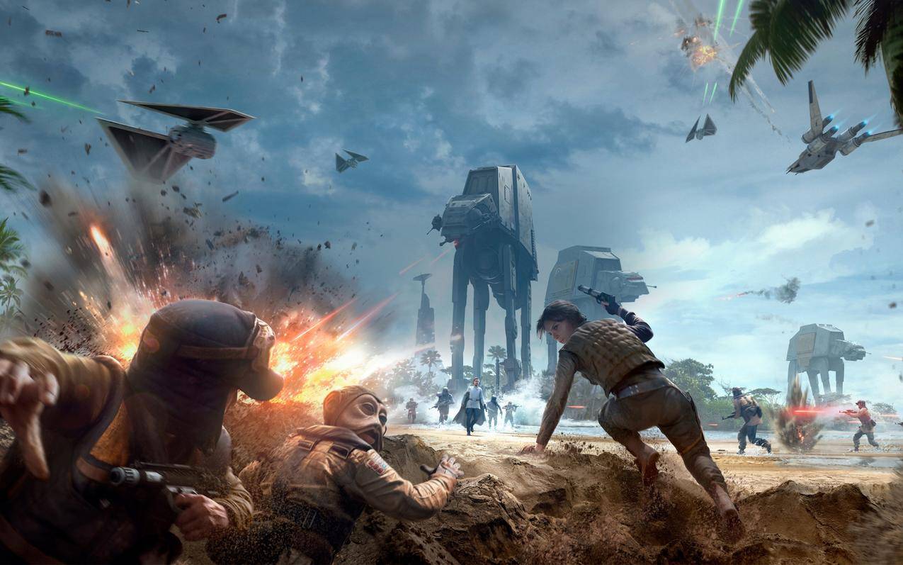 星球大战：astarwarsstory,rogueone,艺术品,战场,在atwalker,tiestriker
