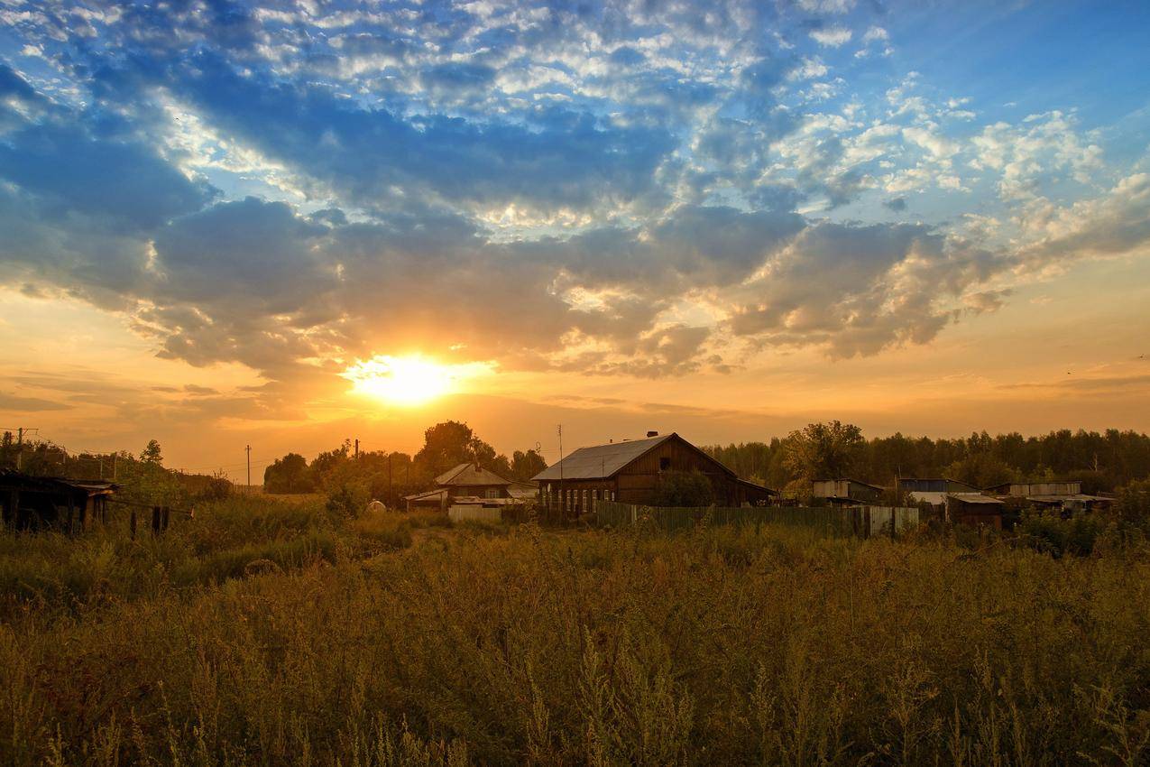 自然,风景,房屋,阳光,云彩,天空