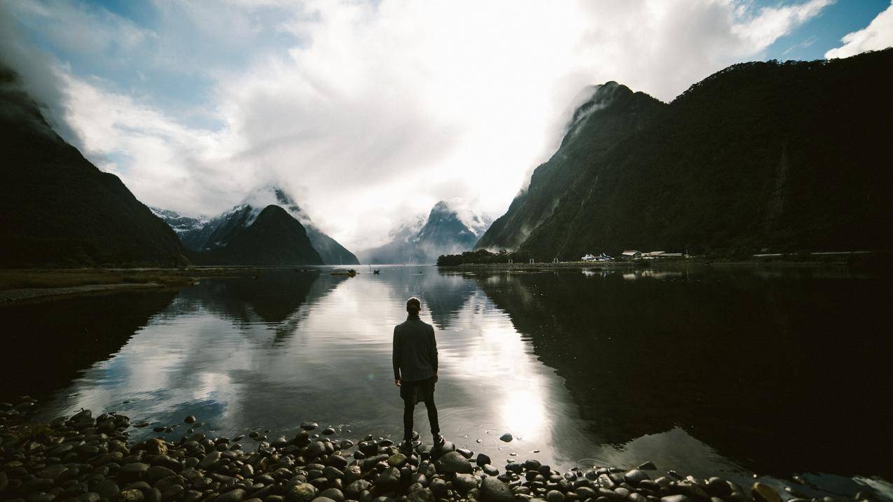 人,山,雪,NewZealand,MilfordSound