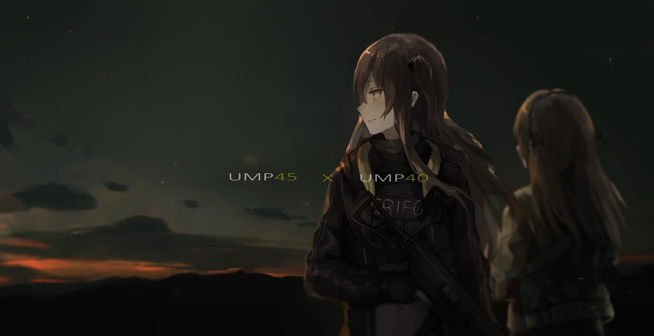 黑发,动漫,animegirls,黑暗,天空,GirlsFrontline,UMP45